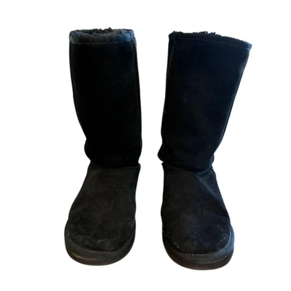 UGG‎ Classic Tall Boots Women 8 Black Good Suede Shearling Lined Winter Mid Calf